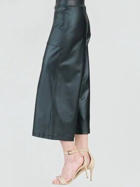 Clara Sunwoo Liquid Leather Cropped Gaucho Pants Black Wide Leg Pull On XS